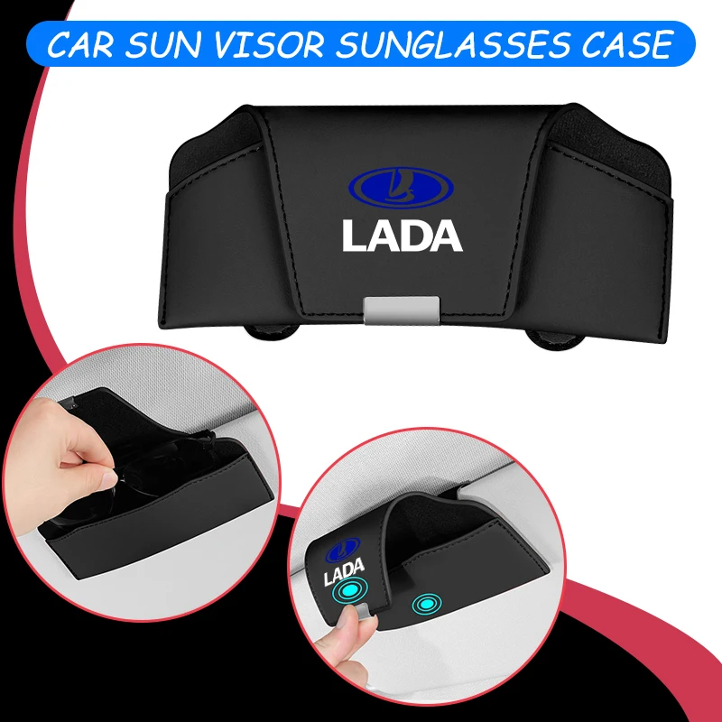 

Car Sunglasses Storage Box Sun Visor Leather Eyeglass Case Interior Accessories For Lada Priora Sedan Sport Kalina Granta Vesta