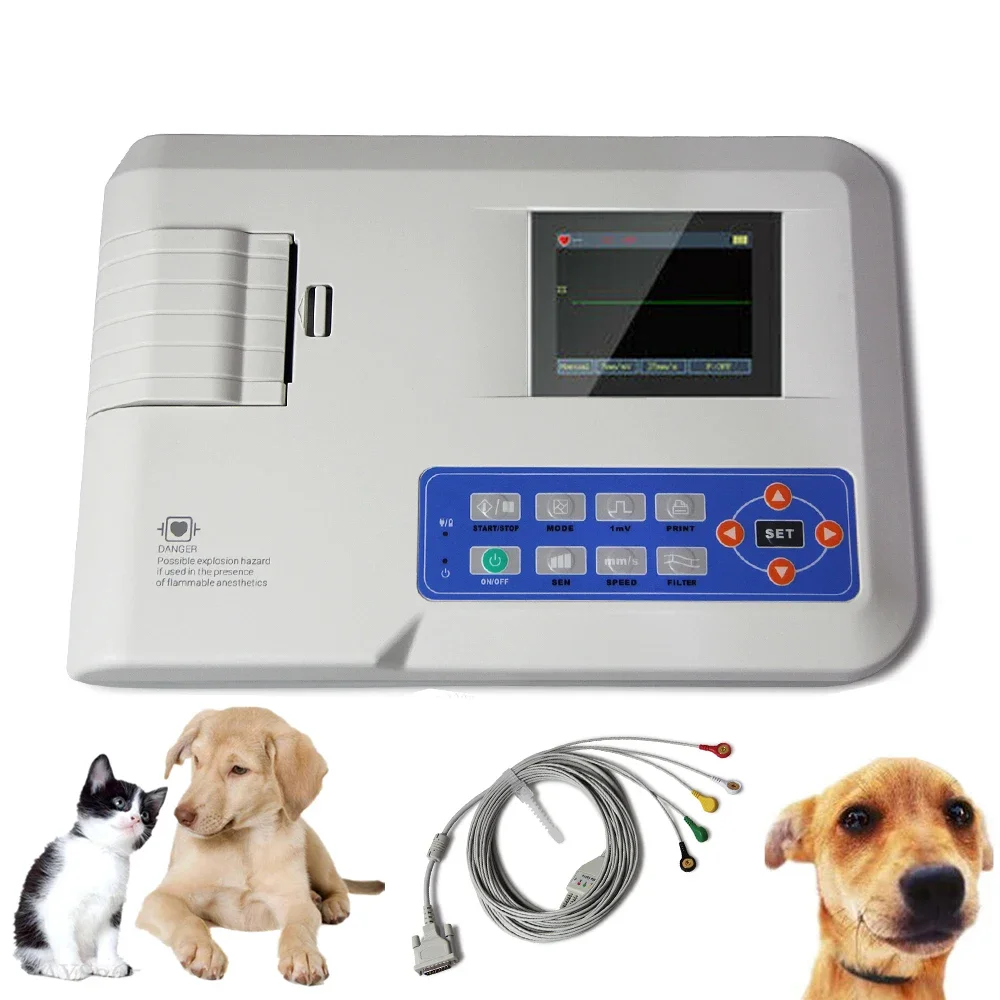 ECG100G ECG Machine Human or Veterinary 1Channel 12 Leads Digital Electrocardiograph  LCD Display EKG Monitor Printer