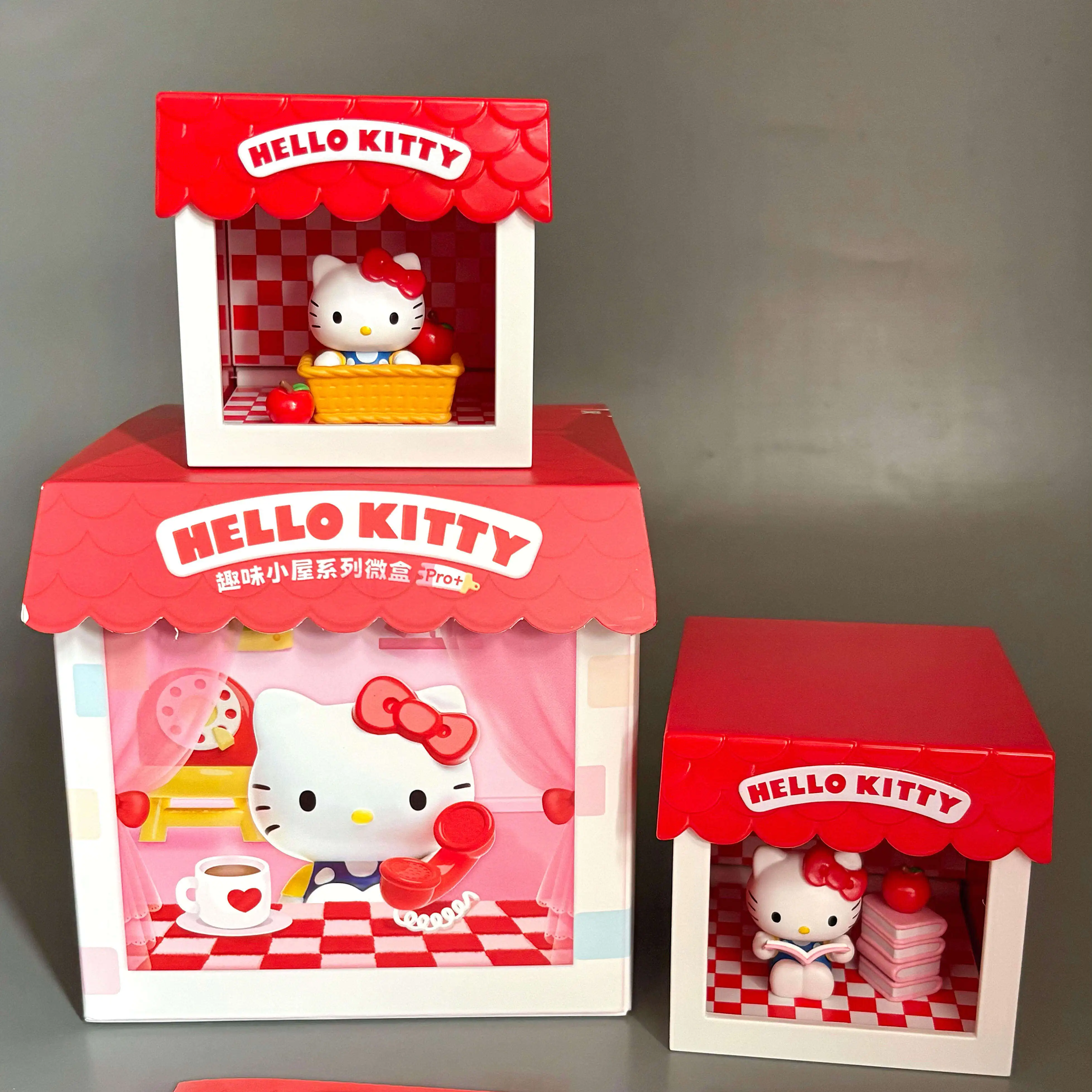 

Оригинальная серия Hello Kitty Fun House: мини-фигурки в слепых коробках, милые украшения для рабочего стола, коллекционные фигурки в стиле каваи, подарок на день рождения для девочек