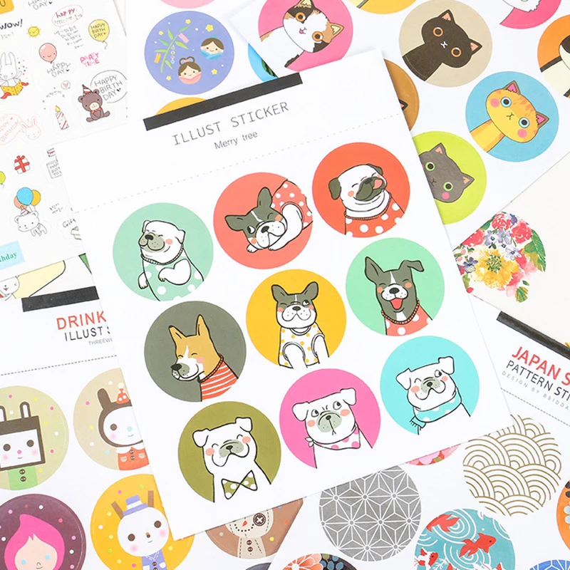 

Japanese Style Cute Cat And Puppy Sealing Sticker Cartoon Birthday Bear Diary Label for Gift Box Unique Cute Stamp Design