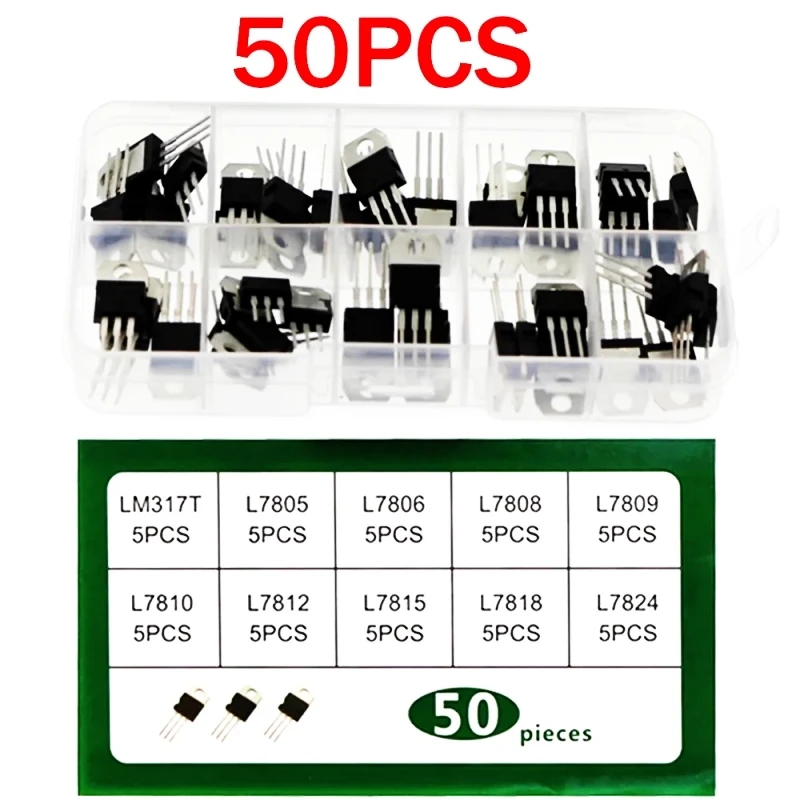 50PCS LM317T L7805CV L7806 L7808 L7809 L7810 L7812 L7815 L7818 L7824 L7805 Three End Voltage Regulating Tube Set