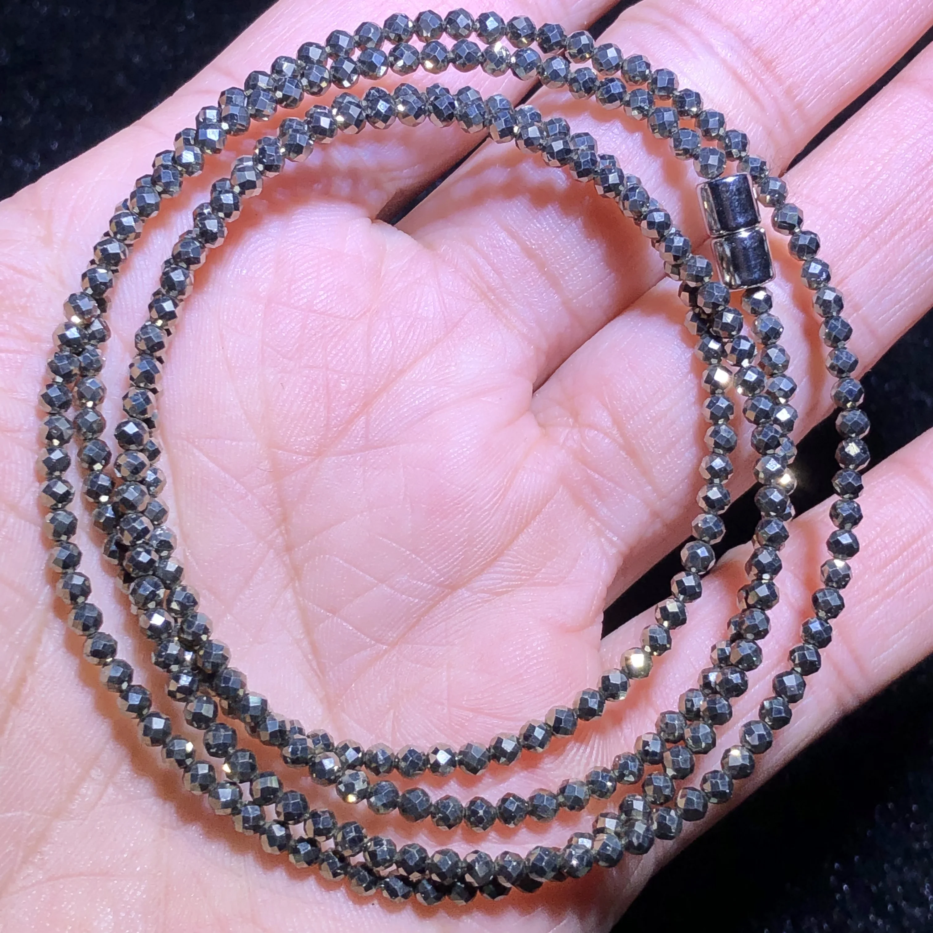 1 Pc Fengbaowu Natural Chalcopyrite Pyrite Bracelet Round Faceted Beads 4 Loops 71CM Reiki Healing Stone For Women Men view 2