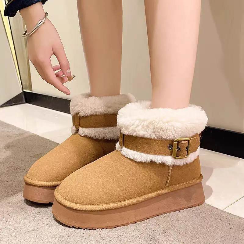 

Желтые женские туфли на флисовой подкладке с круглым носком, зимние женские зимние ботинки на платформе до щиколотки, новинка 2025, шикарные и элегантные женские зимние ботинки с подкладкой в готическом стиле