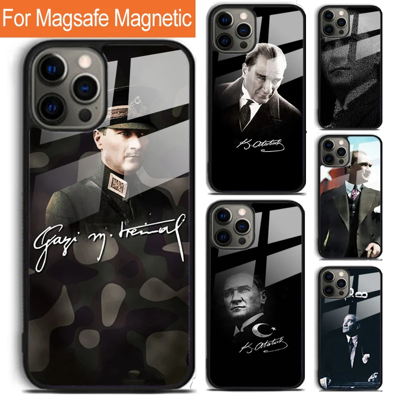 Mustafa Kemal Ataturk Phone Case For iPhone 16 15 14 13 12 11 Pro Max Plus Magsafe Magnetic Wireless Charging Cover