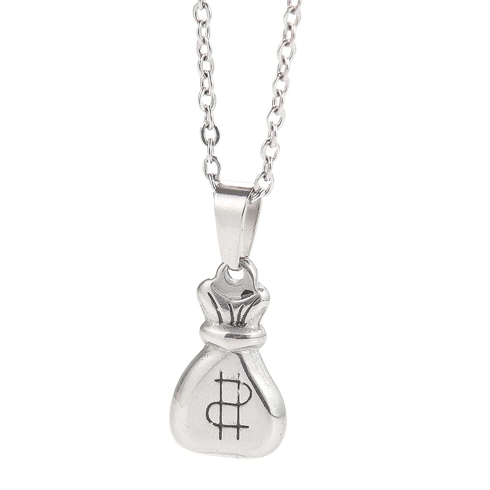 Lucky Jewelry Money Bag Charm Necklace Antique Silvery Dollar Sign Pendant O-Chain Ladies Party Wear Decor Gift for Girlfriend