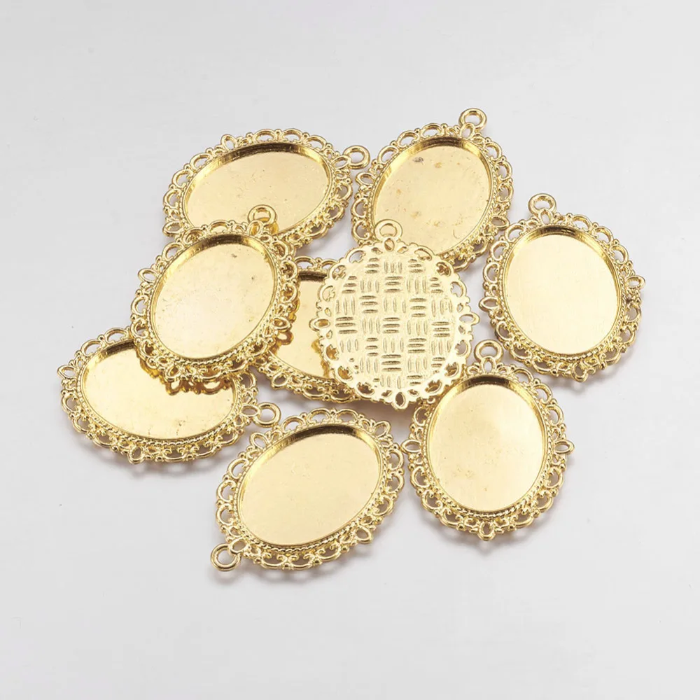 Alloy Pendant Settings for Cabochon Rhinestone DIY Findings for Jewelry Making Cadmium Free Nickel Free Lead Free Oval Golden