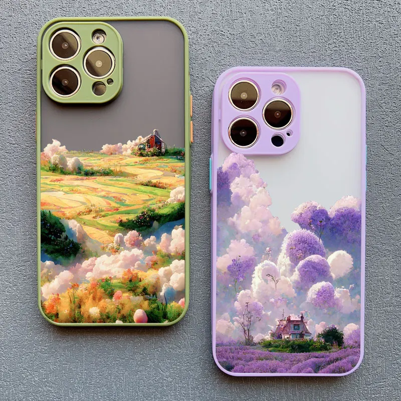 Field Cloud Scenery Flower Grassland Phone Case For iphone 16 14 11 12 13 15 Pro Max Mini 7 8 Plus SE X XR Shockproof Back Cover