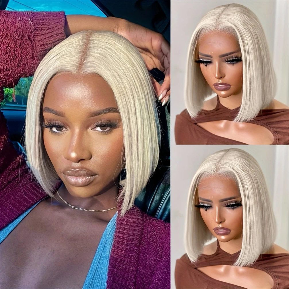 

613 Blonde Color Bob Wig Straight Human Hair Pre Plucked 13x4 Blonde Transparent Lace Wig 613 Pre Wig Short 613 Bob Wig