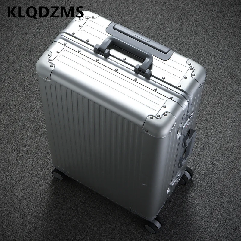 KLQDZMS 20''24 pulgadas equipaje de alta calidad totalmente de aleación de aluminio y magnesio cubierta de carrito caja de embarque Universal maleta rodante