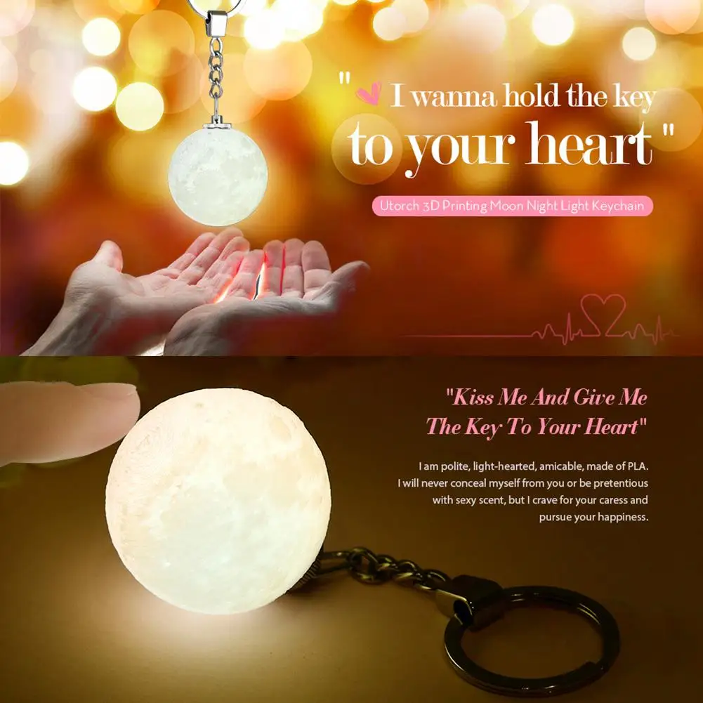 Portable 3D Print Moon Light Keychain Decoration Night Lamp Creative Gifts Decor Night Light Backpack Keychain Pendant Decor