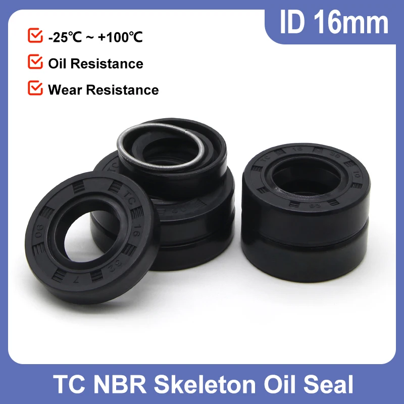 

ID 16mm TC NBR Skeleton Oil Seal OD 22mm ~ 36mm THK 4/5/7/8/10mm Nitrile Rubber Double Lip Oil Resistant Rotating Shaft Gaskets