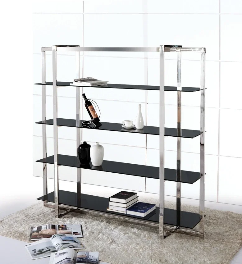 Stainless steel, jewelry rack, stainless steel tempered glass display rack, modern living room creative round shelf