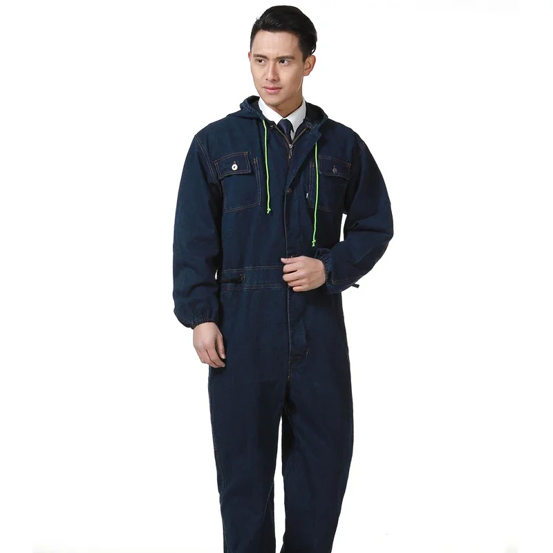 

Denim Suit for Men Cotton Auto Repair One-piece Overalls Welding Workwear Mechanical Work Clothes Coveralls Jumpsuit Male Work