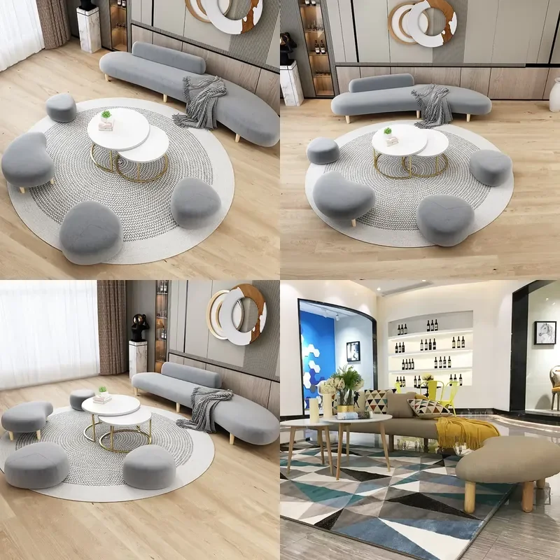 BILIDO Modern Curved Wooden Foot Long Salon Velvet Guest Reception Office Area Waiting Chair Sofa Eco-Friendly Mall Hotel