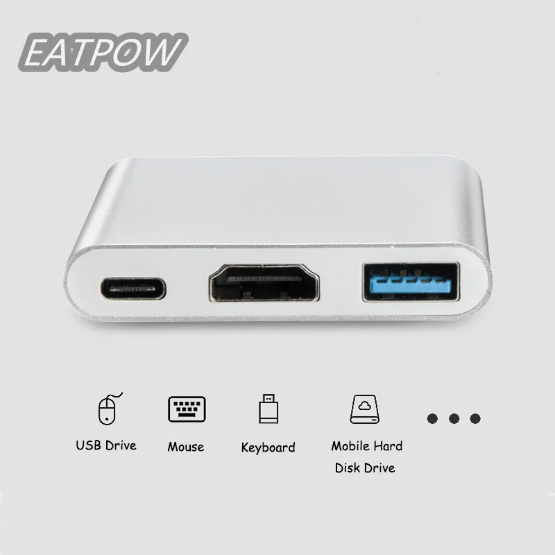 EATPOW Loại-C Đến USB3.0 Đa Cổng Dock Station Với Hd-Mi + Usb3.0 + Pd Cấp Nguồn Sạc loại C Sang Usb 3.0 Hub Cho Laptop