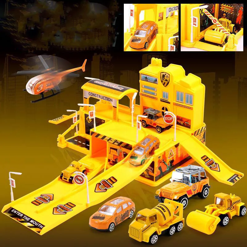 Children\'s Parking Lot Toy Car Assembling Boy Track Puzzle Large Parking Lot Toy Police Engineering Fire Truck Gift Toy 32orders