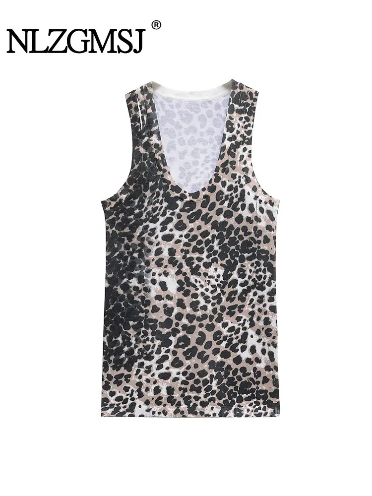 Summer Leopard Print Corsets Tops for Women 2025 Spring Sleeveless Backless Sexy Tank Tops Woman Fashion Knitted Long Tops