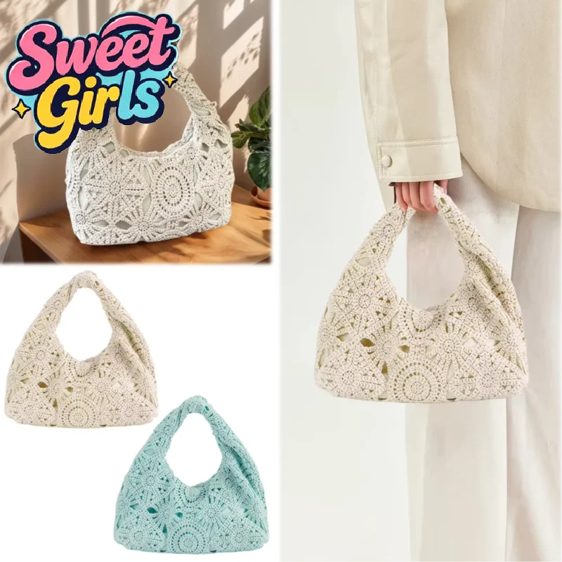 

Pattern Hollow Woven Handbag Bohemia Beach Bags for Women Crochet Set Beach Accessories Women Travel Must Haves