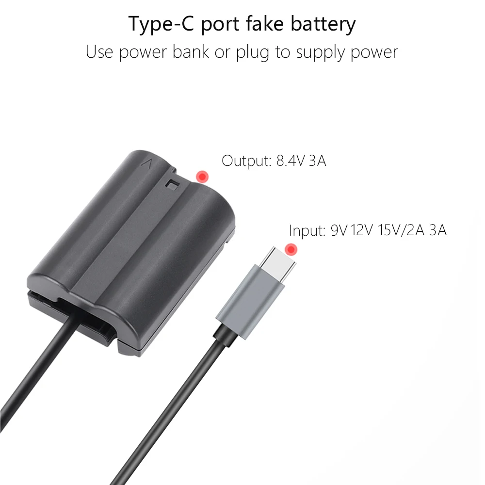 USB-C Power Supply Connector EP-5B EN-EL15 Dummy Battery Kit for Nikon Z5, Z6, Z6 II, Z7, Z7 II, Z8, D500 D610 D750 D780 D800