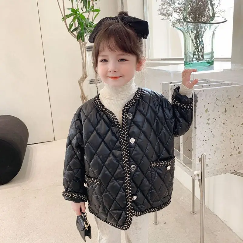 Xiaoxiangfeng Girls' Short Down Jacket Children's Winter New Style Warm Jacket Baby Girl Fashionable Light Thin Down Cotton Coat