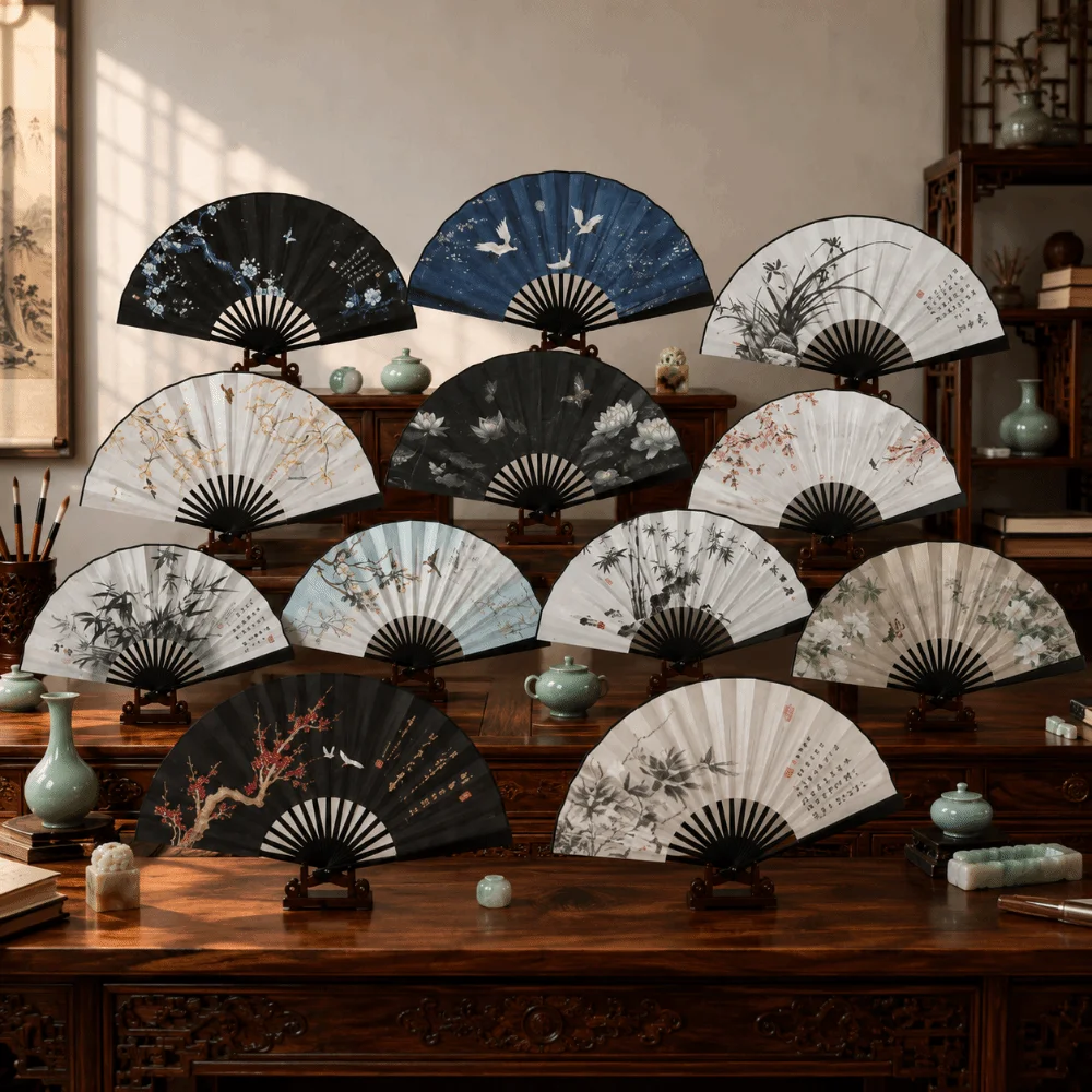Decoration Collapsible Hand Fan Cloth Chinese Style Dancing Hand Fan Butterfly Bird Home Ornaments Classical Fan Fan Wind