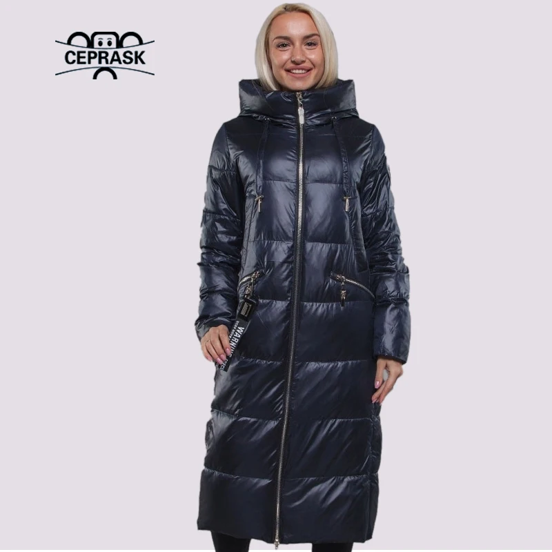 CEPRASK 2023 New Fashion Winter Down Jacket Women X-Long Thick Parkas Hooded Puffer Female Padded Coat Warm Quilted Outerwear