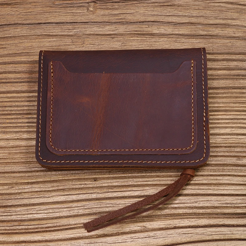 100% echtes Leder Brieftasche Für Männer Männlich Marke Vintage Handgemachte Kurze Kleine männer Geldbörse Karte Halter Mit Zipper Münzfach tasche – Detail 6