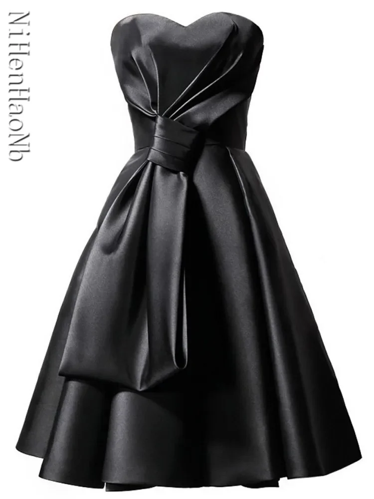 Black Short Prom Dress Women Sexy Princess Banquet Party Ball Dress Graduation Female Performance Gown