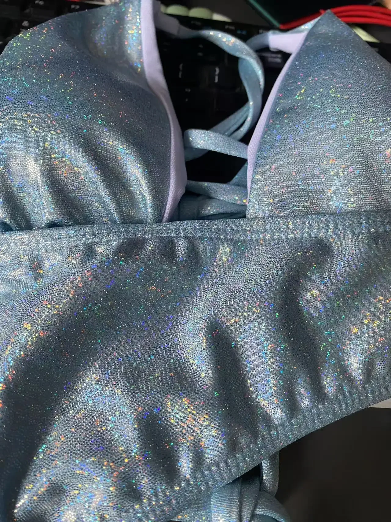 

Блестящие розовые, синие микро-бикини 2025 Mujer, женские сексуальные блестящие стринги, купальник, летний купальный костюм, бандажный праздничный купальник