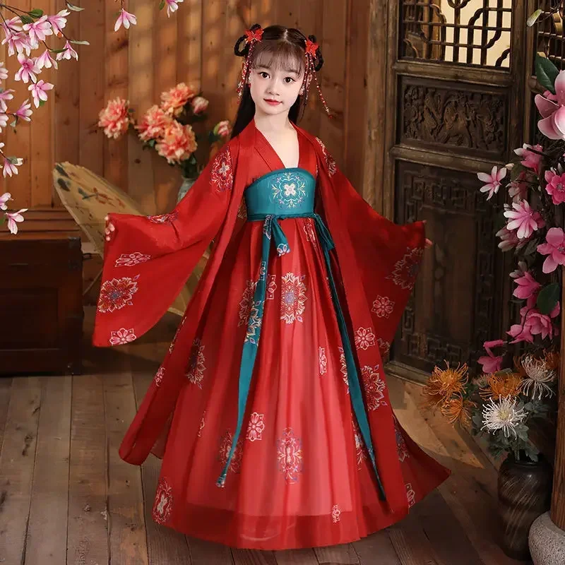 Ancient Kids Traditional Dresses Chinese Outfit Girls Costume Folk Dance Performance Hanfu Dress for Children