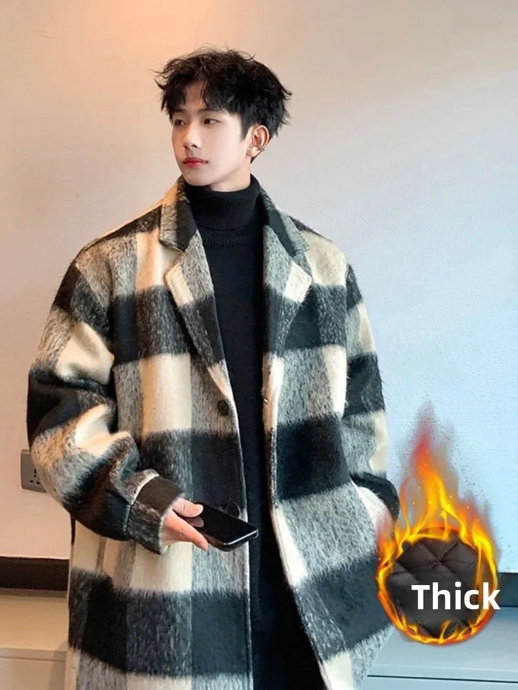 

Утепленное хлопковое осенне-зимнее мужское стеганое шерстяное пальто средней длины из твида, теплое и стильное верхнее пальто