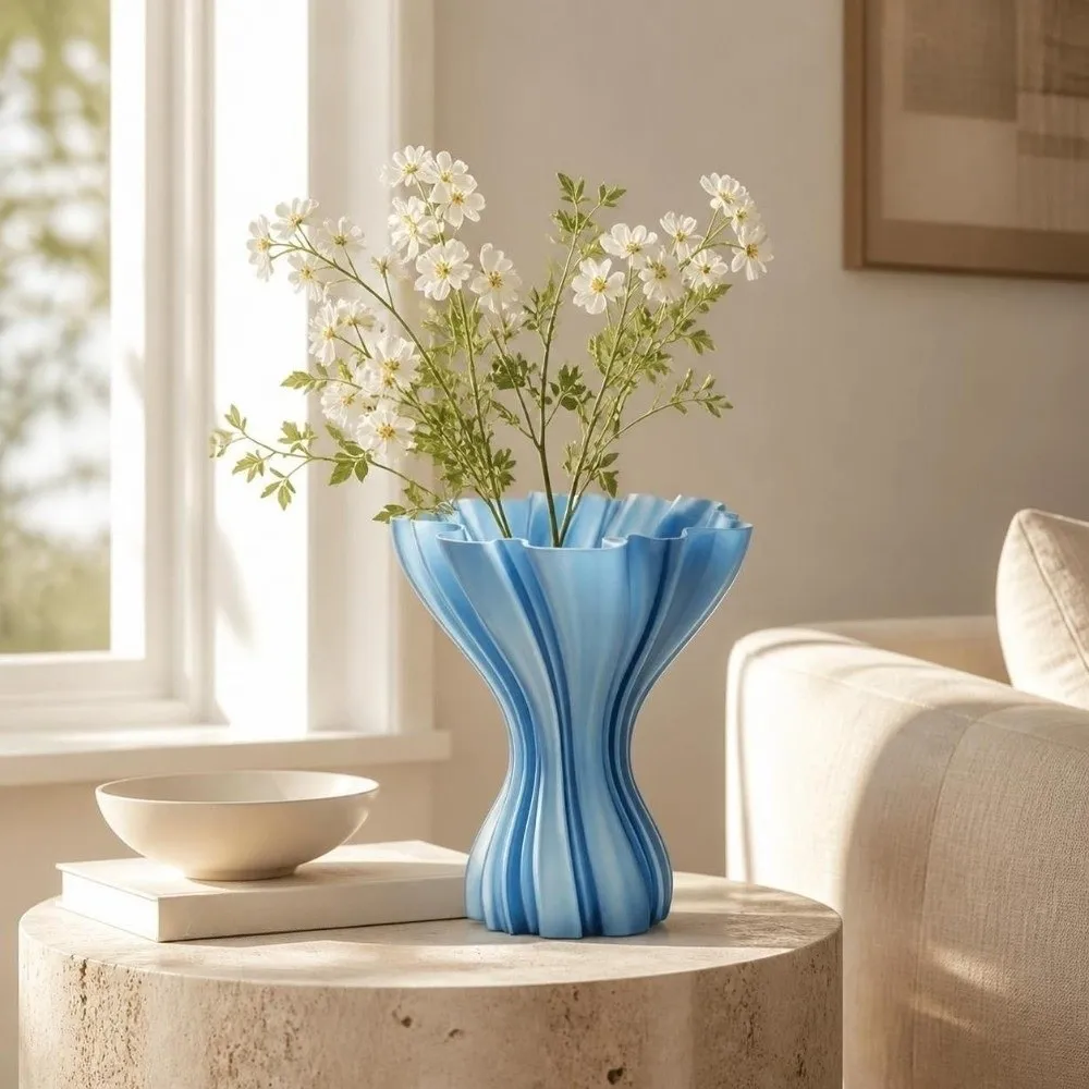 Nordic Style Dress Hem Vase Creative 3D Printing Minimalist Vase Twisted Design Modern Art Desktop Ornament Home