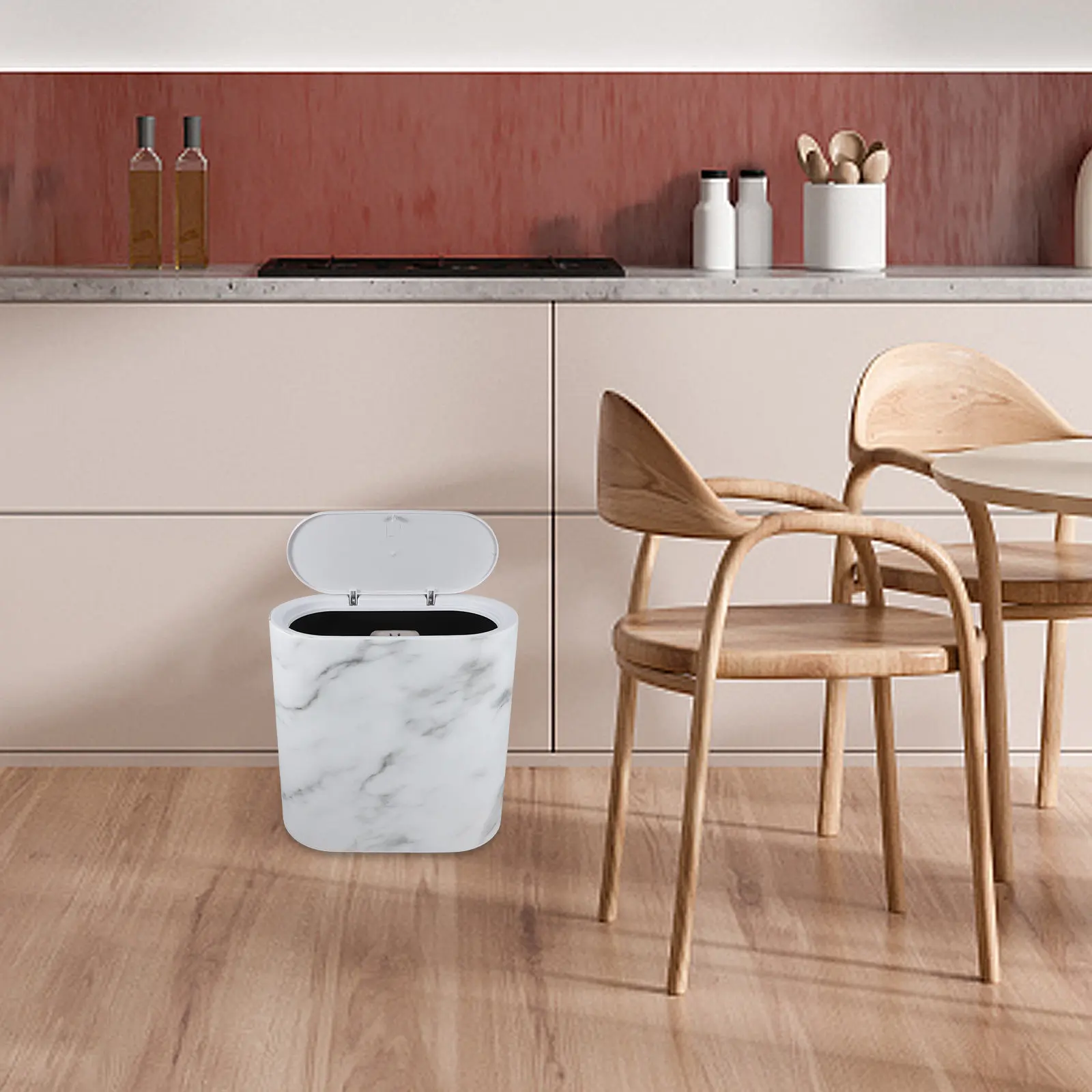 

Slim Marble Trash Bin Plastic Trash Can Bathroom Kitchen Office Narrow Space Wastebasket Garbage Container Plastic Wastebasket