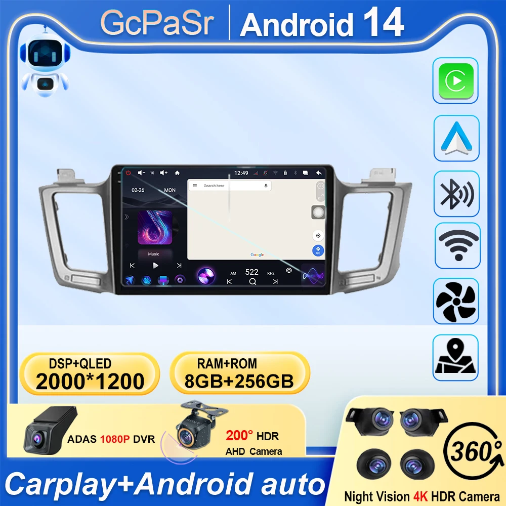 

Car Auto For Toyota RAV4 RAV 4 XA40 2012 - 2019 Stereo Multimedia Tools Fan GPS Navigation Wireless Carplay radio Android 14