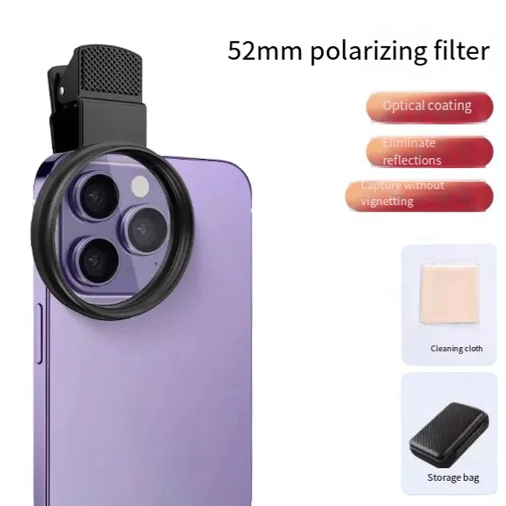 

52mm Clip-On Polarizing Lens Filter Kit Water-Surface Reflection CPL Filter For Enhance Your Smartphone Photography Filter Parts