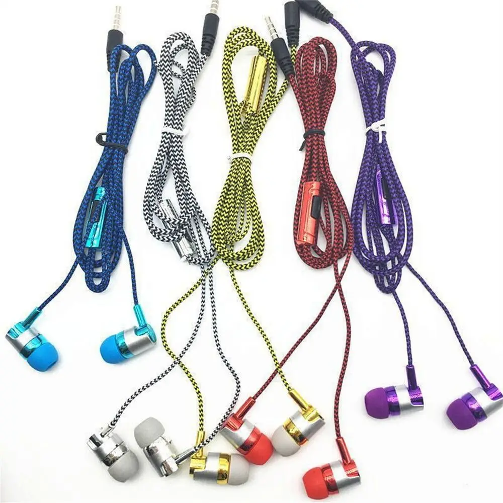 Smart Phone Bass Stereo Weave Cable Wired Control Braided Cord With Microphone Earphone Earbuds Wired Eraphone In-ear Headset