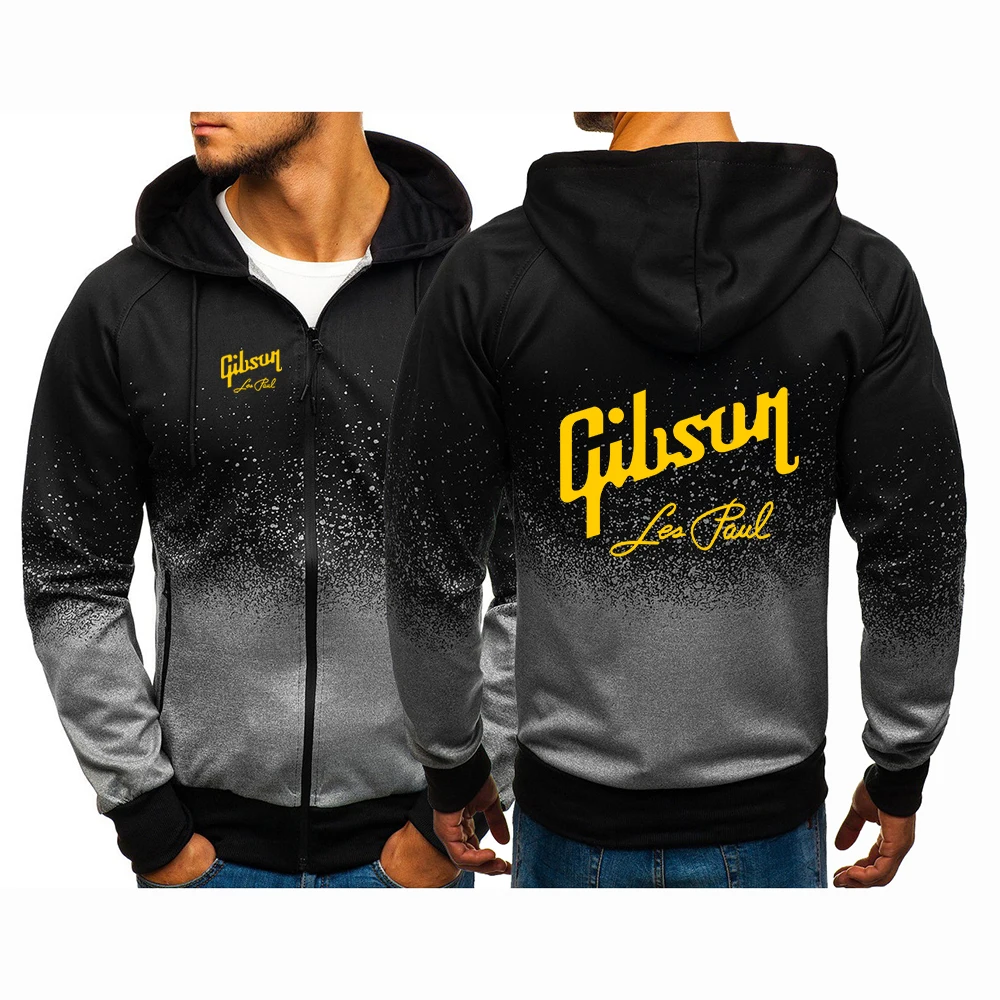 Guitar Gibson Les Paul 2024 Men New Summer Style Gradient Color Zipper Hooded Long Sleeves Loose Jacket High Quality Tops