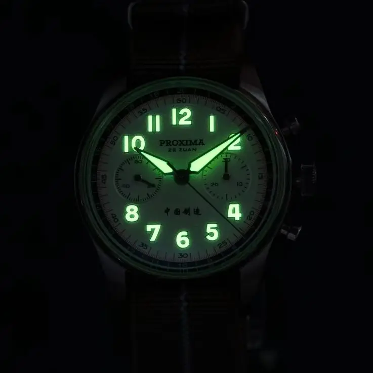 

Proxima Men Chronograph Watch 39MM Manual Winding Mechanical Wristwatch Luminous 100m Waterproof Sapphire Mirror ST1902 Military