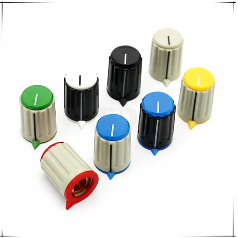 5pcs Triangle indicator knob Potentiometer knob Panel operation switch cap Diameter 15mm Height 21mm Copper core round hole 4MM