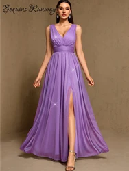Sexy Backless Long Prom Bridesmaid Party Dresses for Women 2026 Elegant Chiffon Evening Dress Sequin Maxi Summer Dress Vestidos