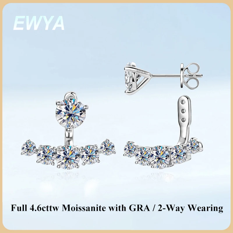 

EWYA 2 в 1, серьги-гвоздики с муассанитом цвета D для женщин, серебро S925, серьги с бриллиантами 4,6 карата, ювелирные украшения с пирсингом ушей