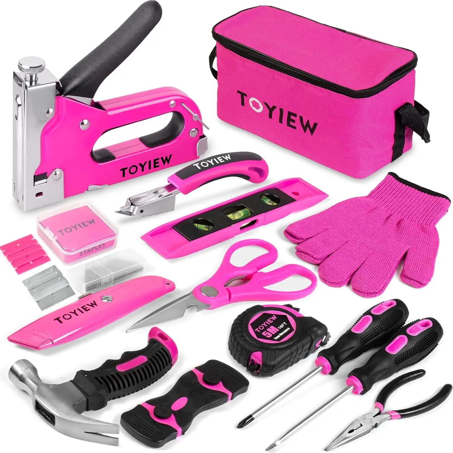 

33Pcs Pink Staple Gun Set, 3-in-1 Heavy Duty for Wood Upholstery with 900 Staples, DIY Crafts Carpentry Arts Women Tool Kit