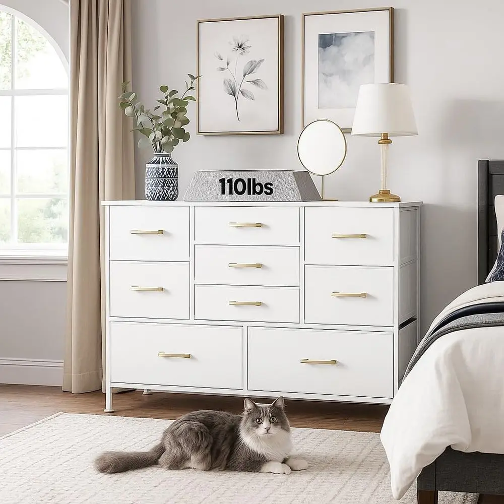 

Spacious Drawer TV Stand with Large Storage Chest for 9 Drawers or 50 TV in Glacier White