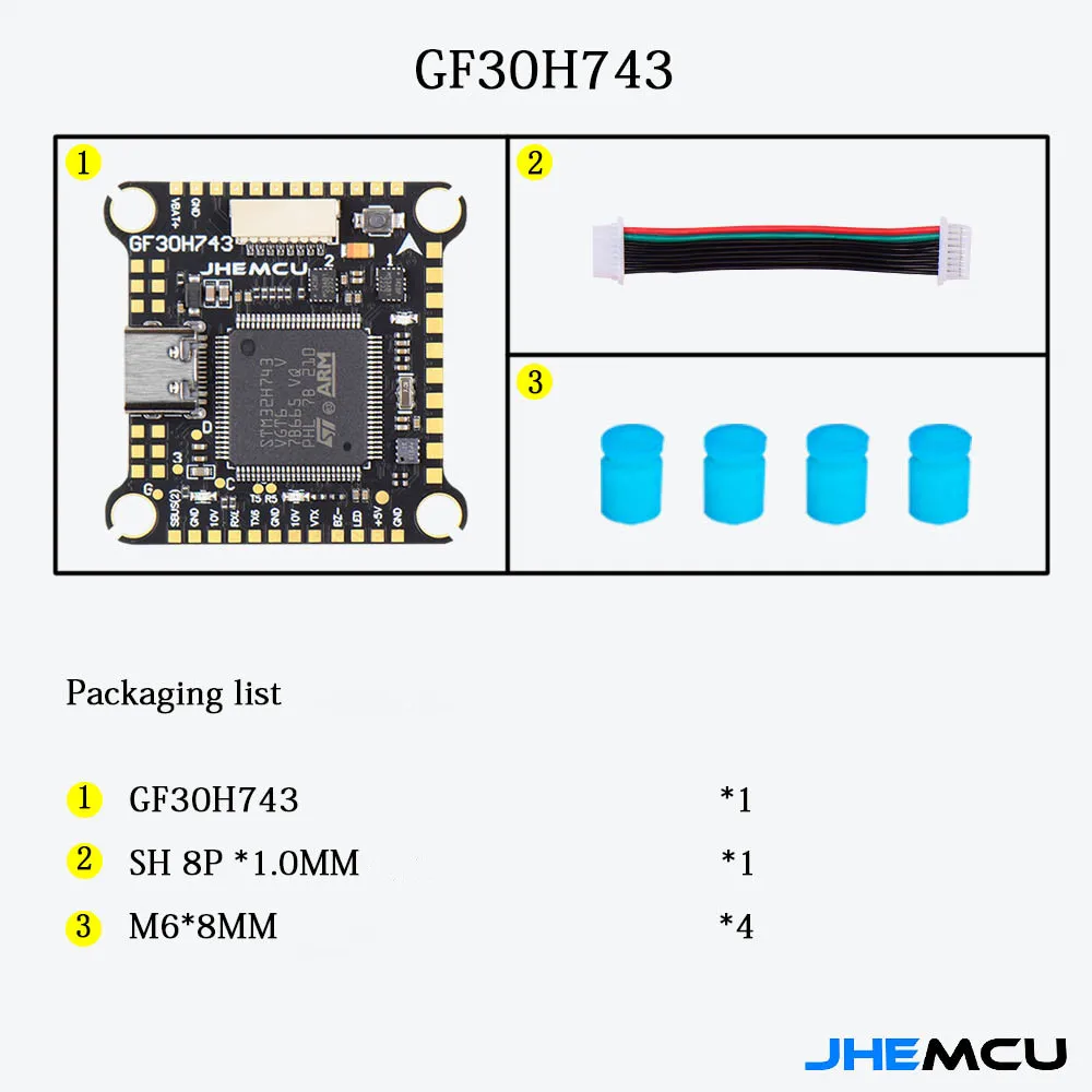 JHEMCU GF30H743 H743 480MHZ Flight Controller DUAL ICM-42688-P Barometer OSD 128M BlackBox 5V 10V BEC 3-6S 30X30mm for FPV Drone