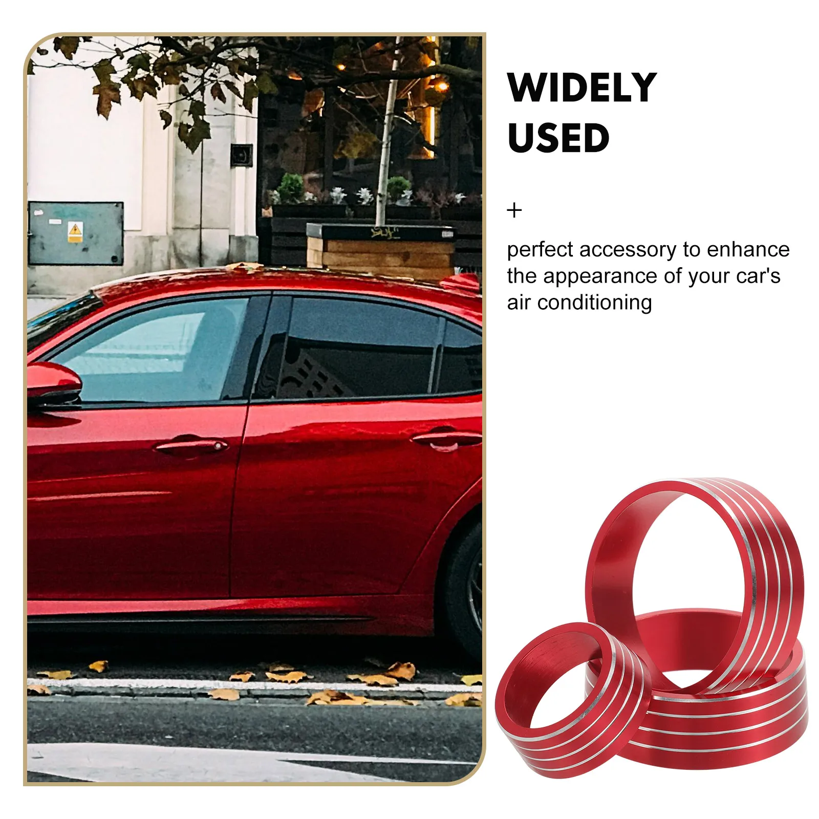 3pcs Air Conditioner Knob Cover Decorative Trim Ring Car Interior Accessories Fade Resistant Aluminum Alloy Easy Installation