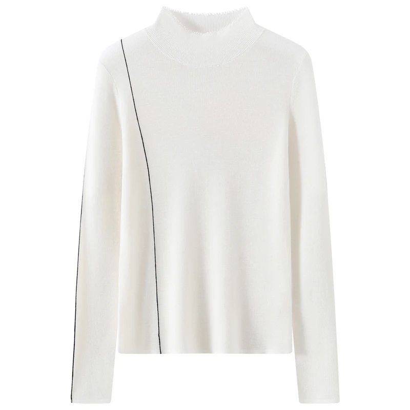 

Spring/Autumn Fine Spinning Yangtze Yarn 100% Wool Women's Pullover Slim Knitted Sweater blocked Mock neck Tops Fashion Jumper
