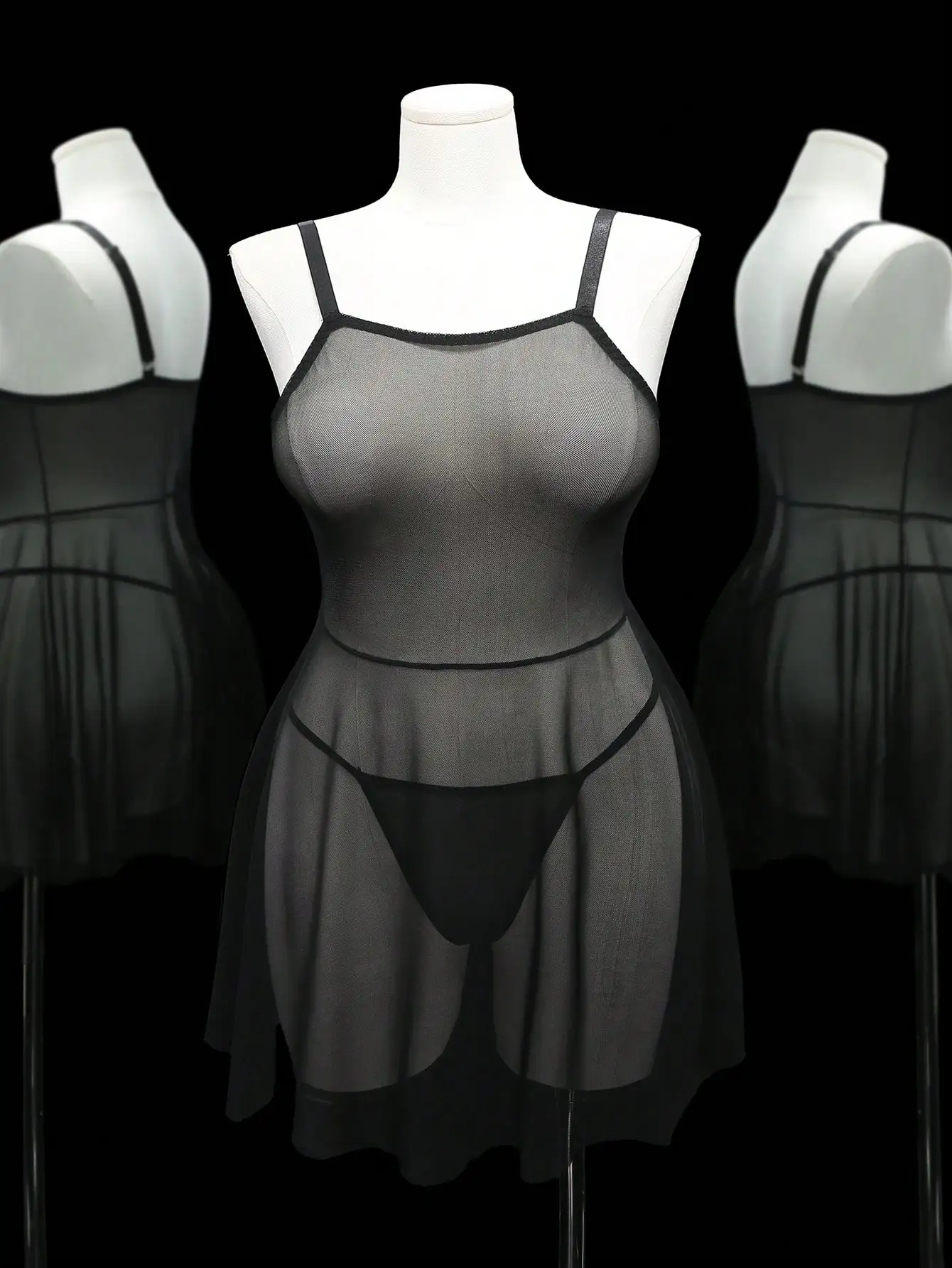 

Plus Size Sheer Mesh Babydoll Lingerie Set with Thong, Wireless See-Through Dress for Intimate Occasions