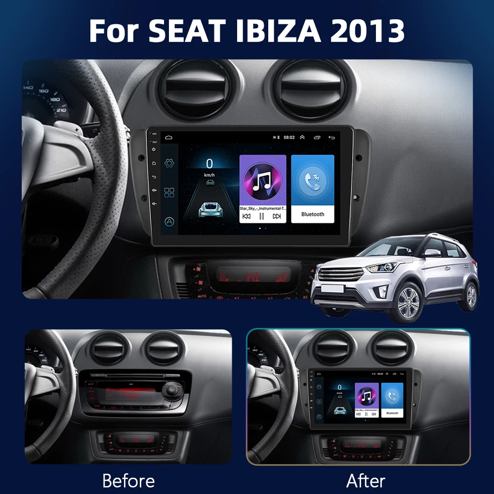 Podofo 9 "راديو السيارة اللاسلكي CarPlay راديو أندرويد لمقعد إيبيزا 6j 2009-2013 الوسائط المتعددة نظام تحديد المواقع FM 4G واي فاي أنظمة السيارة الذكية