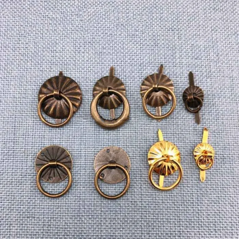 Antique Sun Drawer Cabinet Desk Door Pull Handle Knobs Furniture Hardware,Iron Ring Pin Handles,10Pcs