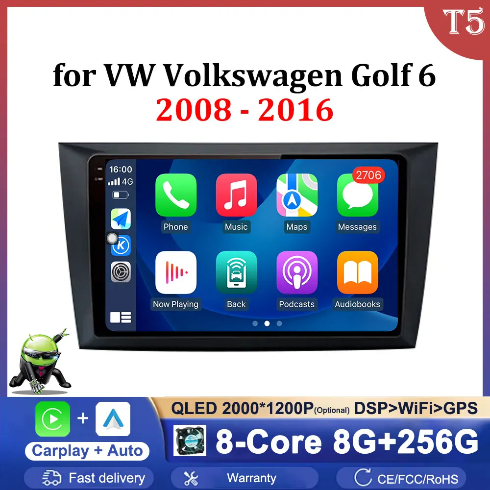 

Android Auto Car Radio Multimedia Video Player for VW Volkswagen Golf 6 2008 - 2016 Navigation Wireless Carplay 4G BT DSP Stereo